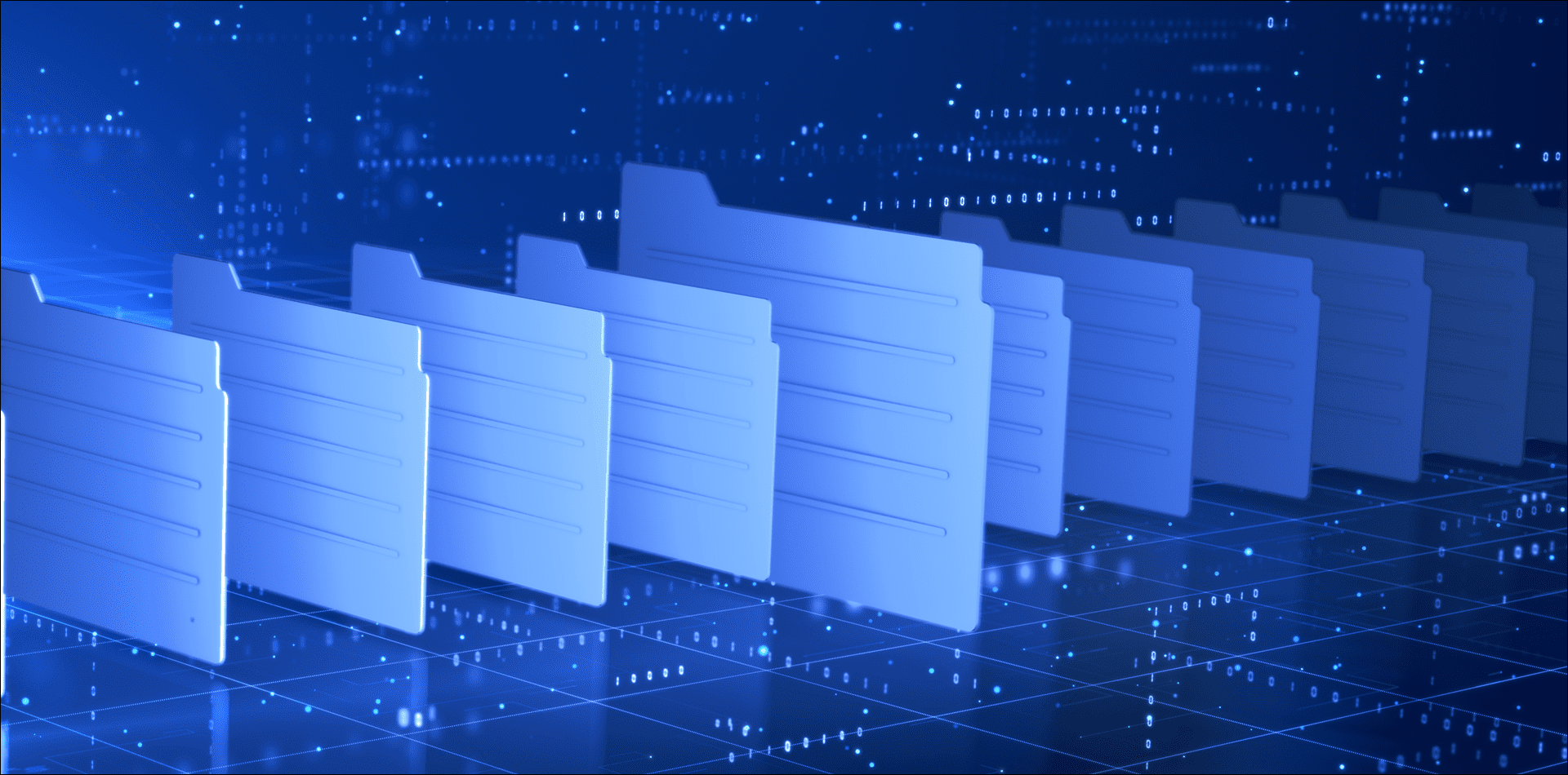 Digital file folders on a blue background.